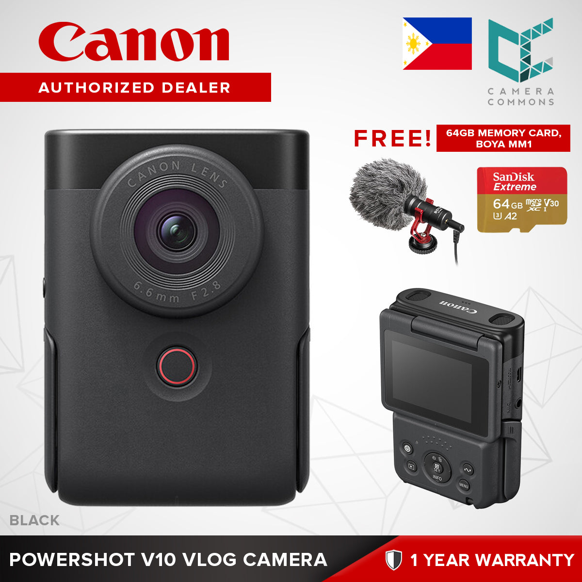 Canon PowerShot V10 Vlog Camera 19mm Wide Angle Digital Compact Vlogging Live Streaming 4K Built-in Stand