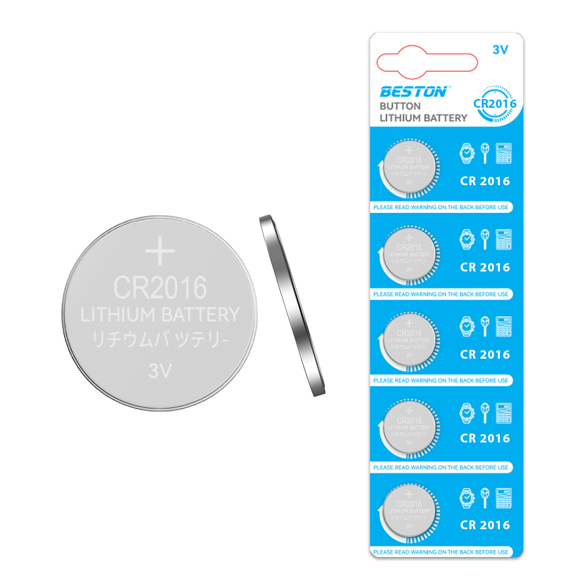 Beston CR2016 Button Cell Lithium Battery Li-ion Coin 3V 3 Volts (Pack of 5)