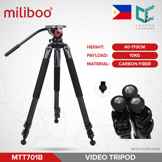 Miliboo MTT701B Professional Carbon Fiber Video Tripod with Fluid Head for Photography