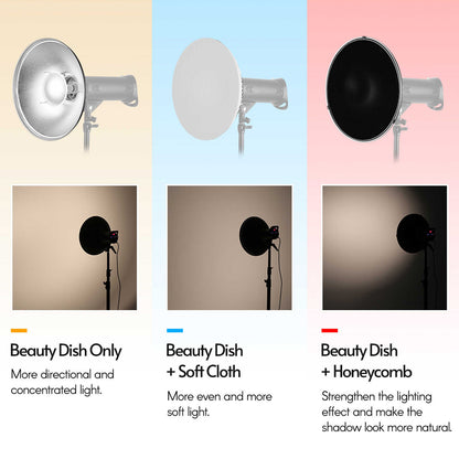 Silver Bowens Mount Beauty Dish 70cm 28" +Honeycomb Grid+Diffuser Sock for Professional Photography