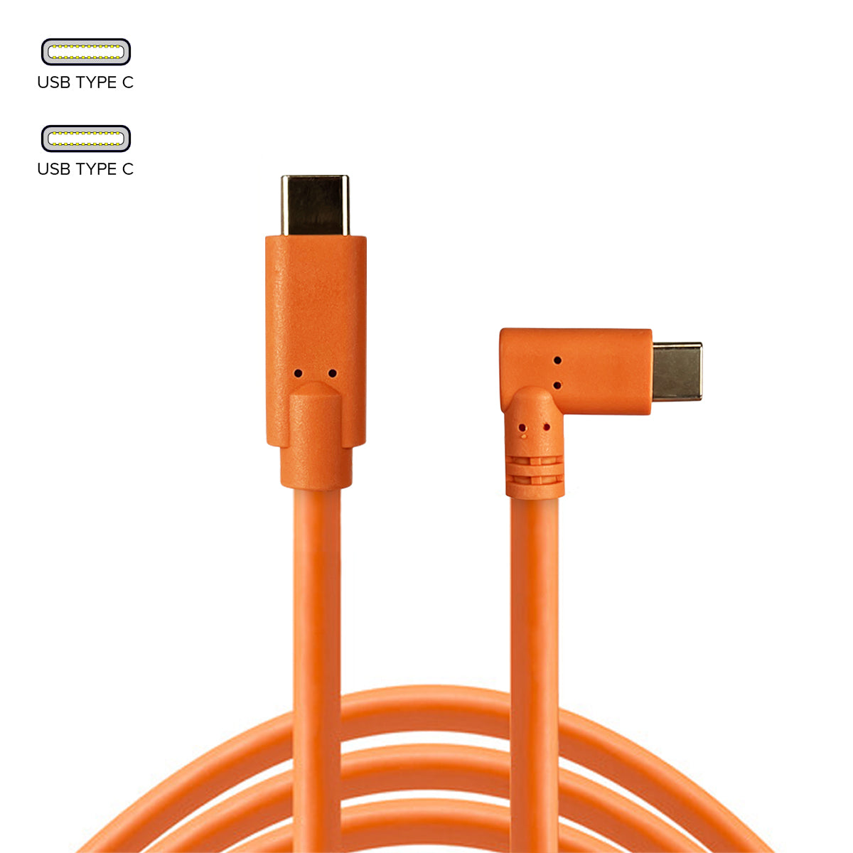 STUDIOMATE USB Type C to USB Type C Right Angle Orange Cable Connector 5 meters 5m
