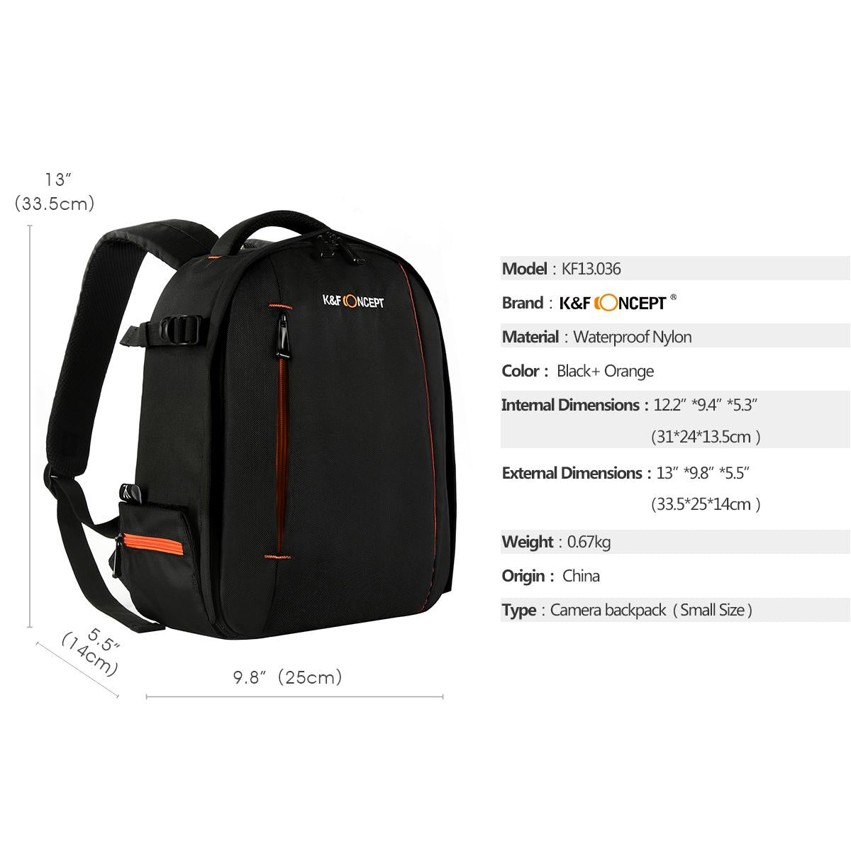 K&F Concept Nylon Small DSLR Camera Backpack for DSLR Mirrorless Camera Travel Photography Bag - KF13.036 Shutterpak