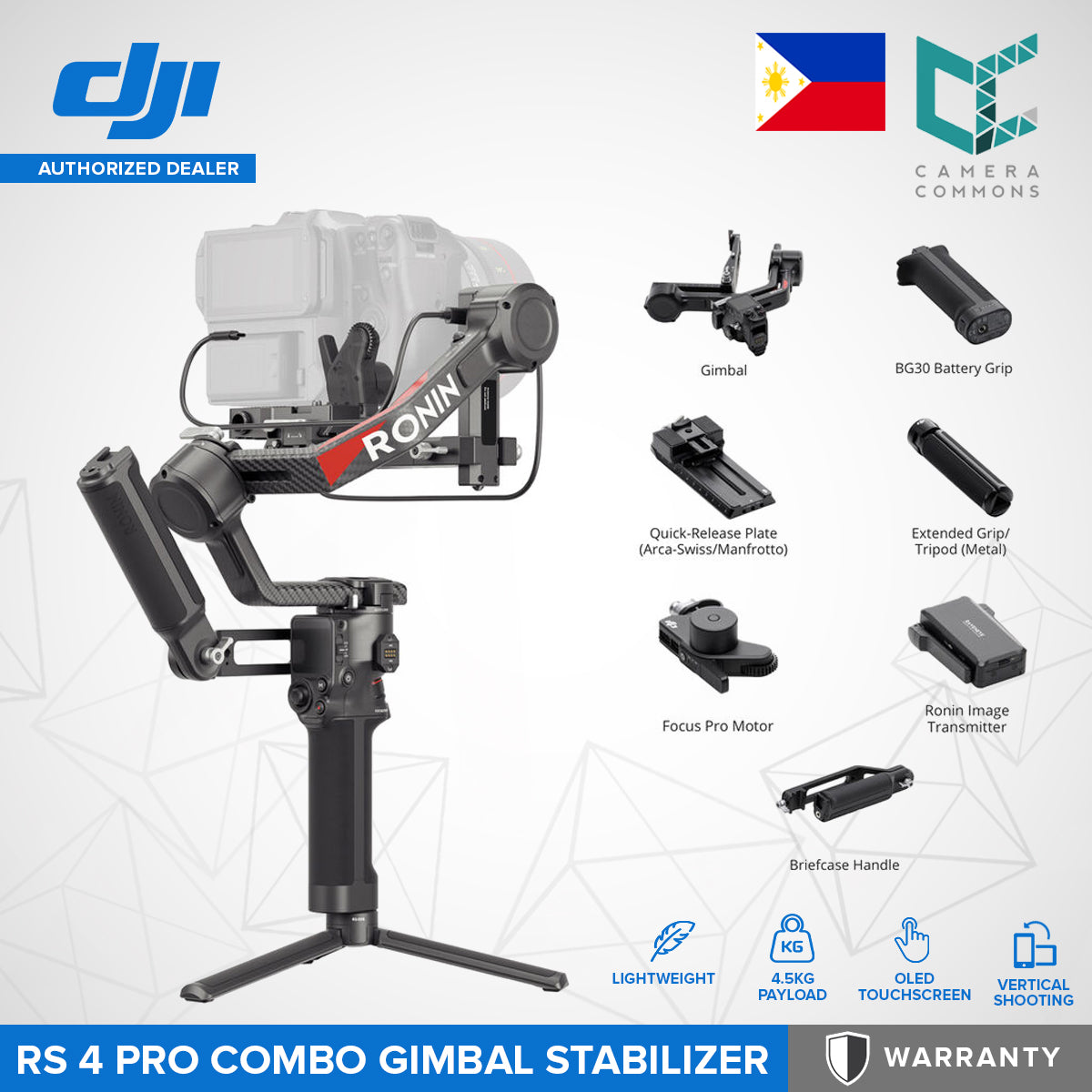 DJI RS 4 Pro Gimbal Stabilizer (Base/Combo) Lightweight 4.5kg Payload OLED Touchscreen Vertical Mode