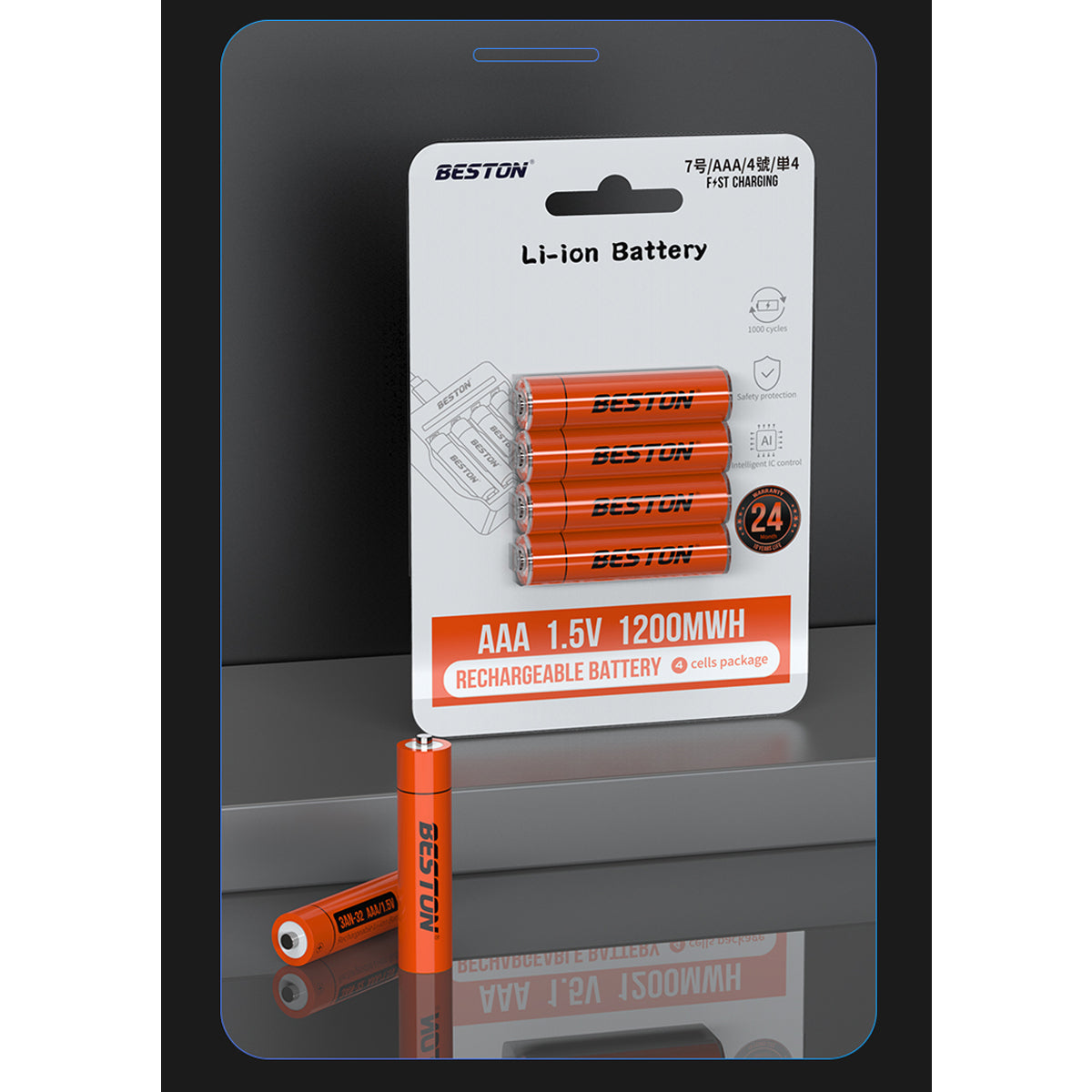 Beston 4pcs AAA 1.5V 1200mWh 3AN-32 Li-ion Rechargeable Batteries