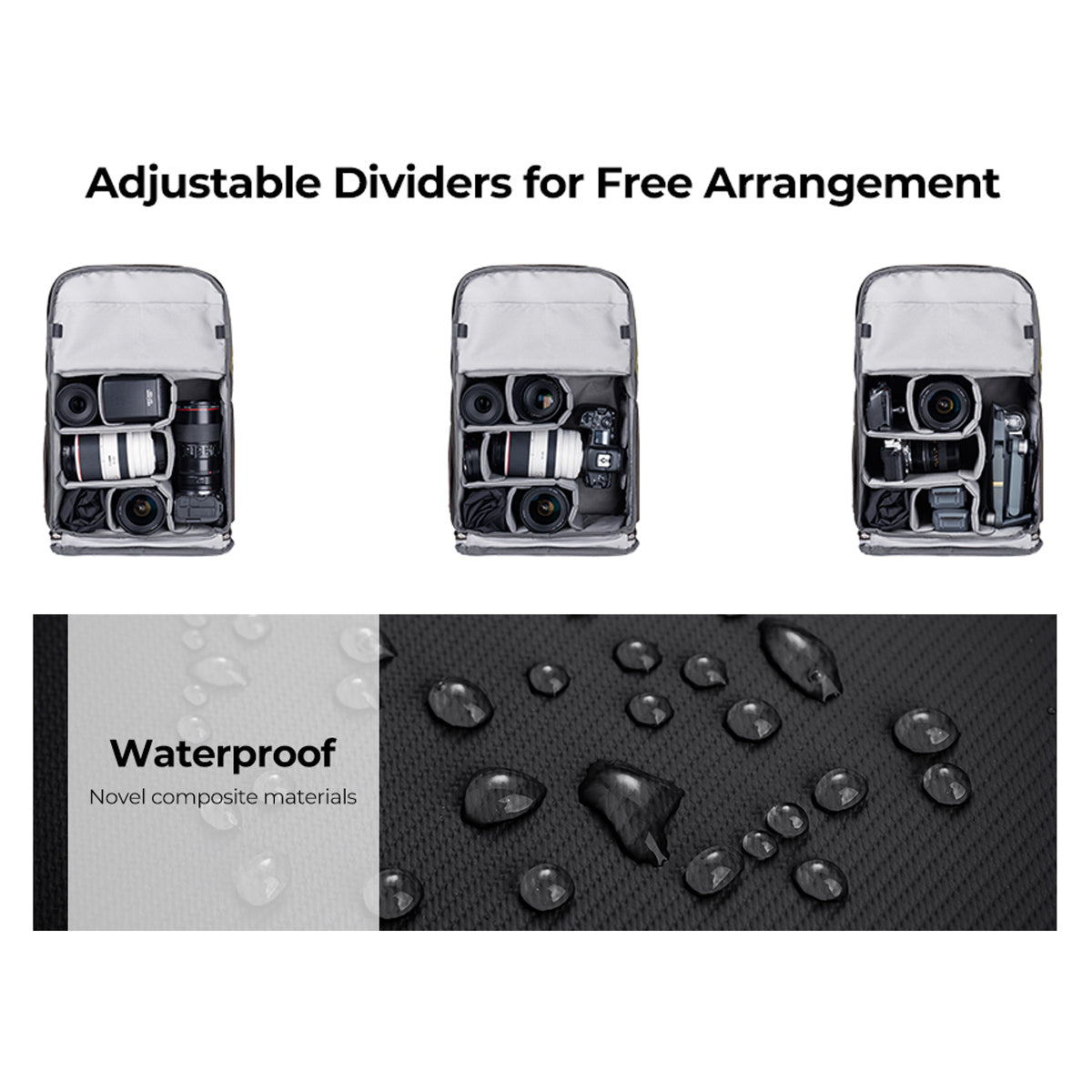 K&F Concept Dweller Black Professional DSLR Camera Bag Backpack 15.6" with Rain Cover KF13.087AV KF13.087AV5