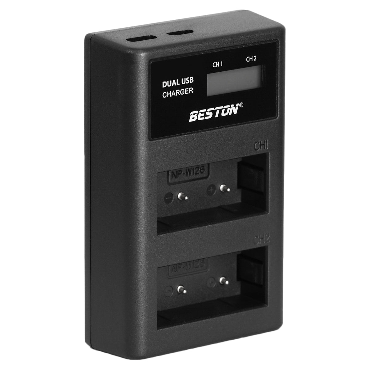BESTON NP-W126 LCD Dual USB Charger (Micro USB Type-C) for Fujifilm Batteries NPW126
