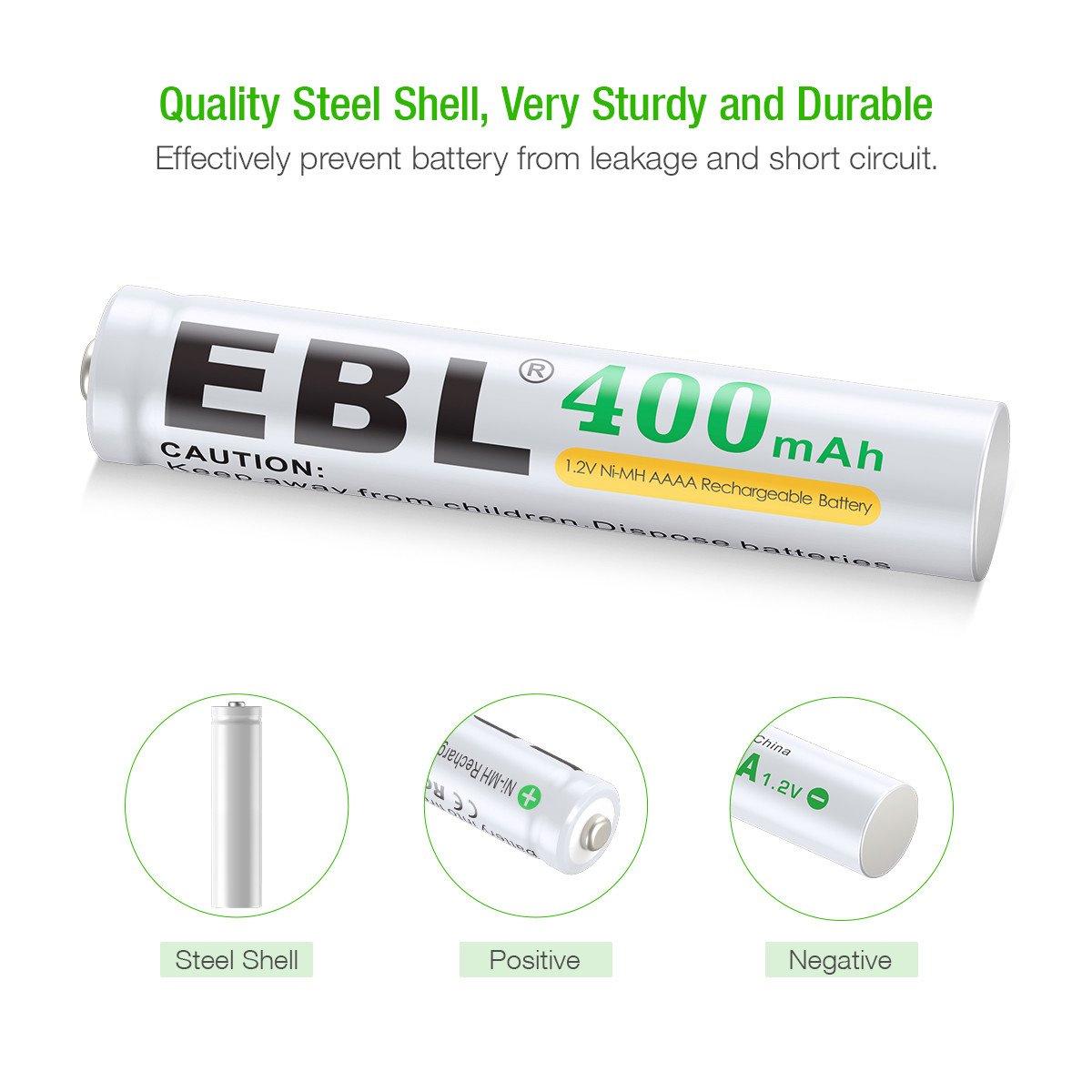 EBL 4 Pack 1.2V AAAA Size 400mAh Rechargeable battery - Ni-MH NiMH Camera Commons PH 400 Mah