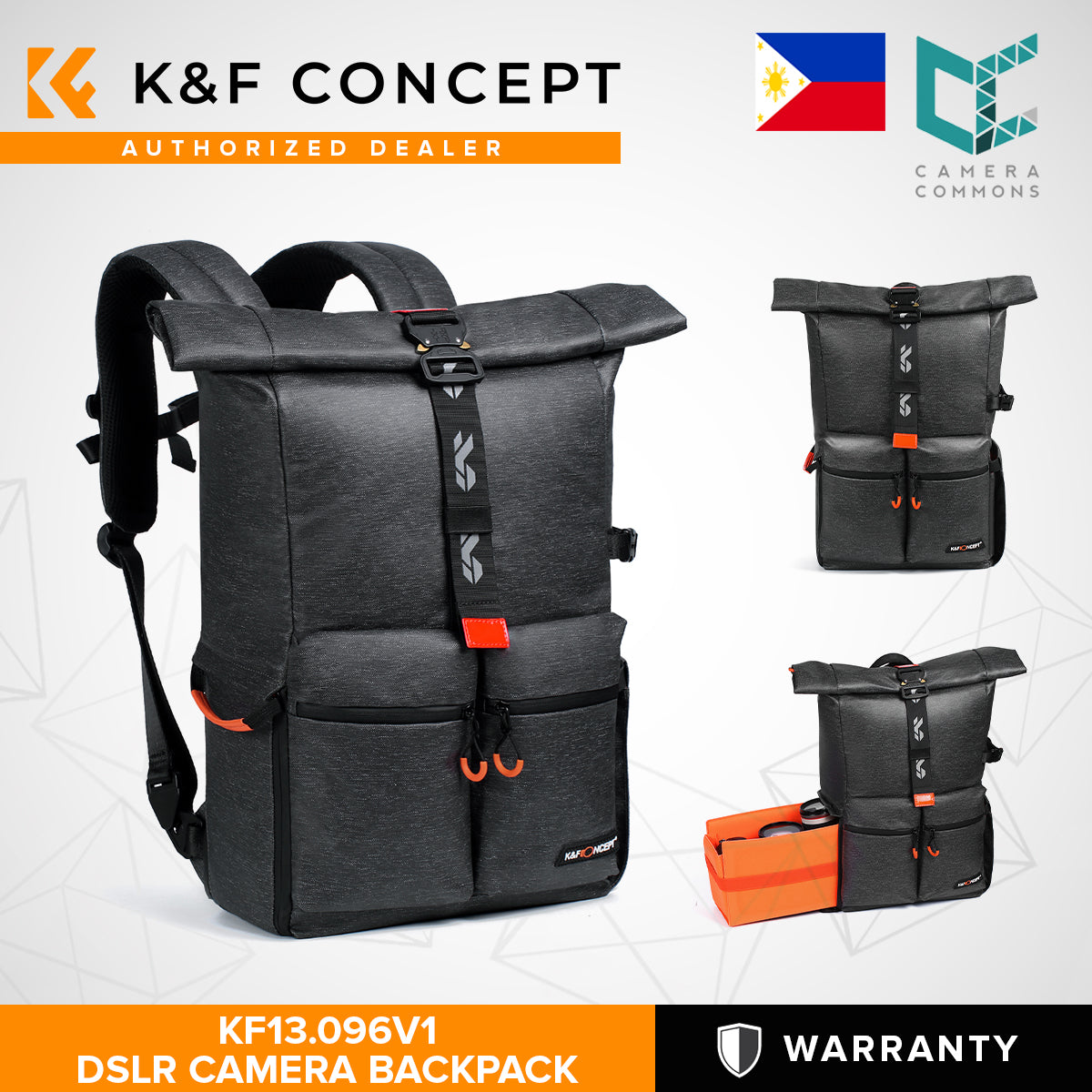 K&F Concept Camera Backpack Waterproof Photography 15" Laptop Compartment for SLR/DSLR Camera, Lens and Accessories with Rain Cover - KF13.096 COMMUTER
