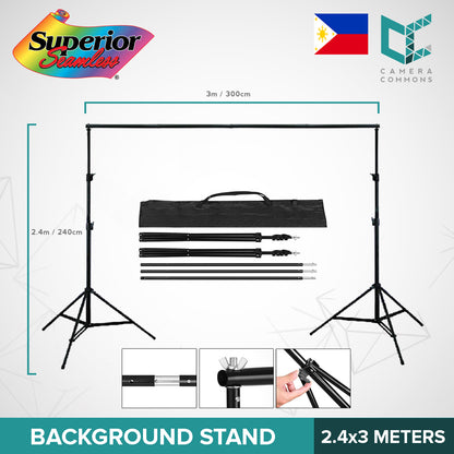 Background Stand 2.4 x 3m / 7.8 x 10ft with Carrying Bag Photography Video Studio Adjustable Backdrop Support
