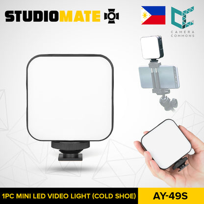 STUDIOMATE AY-49S WL-R1 RGB Mini LED Video Light Square with Cold Shoe Mount Adapter Kit Fill-in Lamp Portable Lightweight