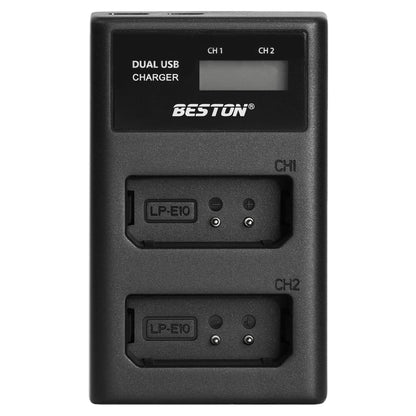 BESTON LP-E10 LCD Dual USB Charger (Micro USB Type-C) for Canon Camera Batteries LPE10
