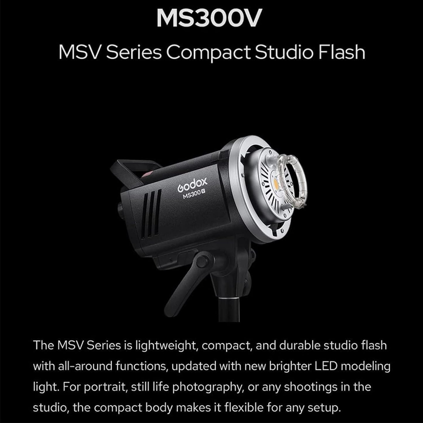 Godox MS300 MS300V Monolight Studio Flash Strobe Light Monolight 300Ws Max Godox 2.4G Wireless X System GN58 5600K with 150W Modeling Lamp Bowens Mount for Indoor Studio Photography