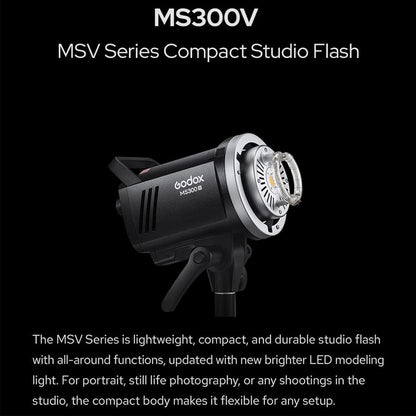 Godox MS300 MS300V Monolight Studio Flash Strobe Light Monolight 300Ws Max Godox 2.4G Wireless X System GN58 5600K with 150W Modeling Lamp Bowens Mount for Indoor Studio Photography