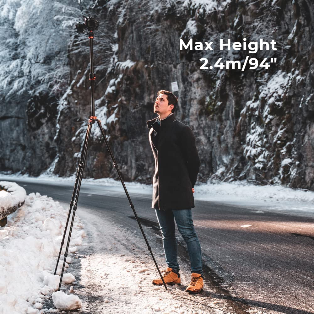 K&F Concept T254A8 + BH-28L (SA254T1) 4 Section Tripod Lightweight Monopod with Transverse Center Column