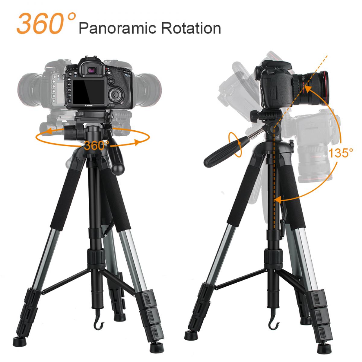 K&F Concept TM2624L 70inch Tripod with 3-Way Pan Tilt Head Gray