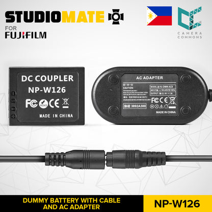 STUDIOMATE Dummy Battery NP-W126 with USB Cable and AC Adapter for Fujifilm Cameras NPW126