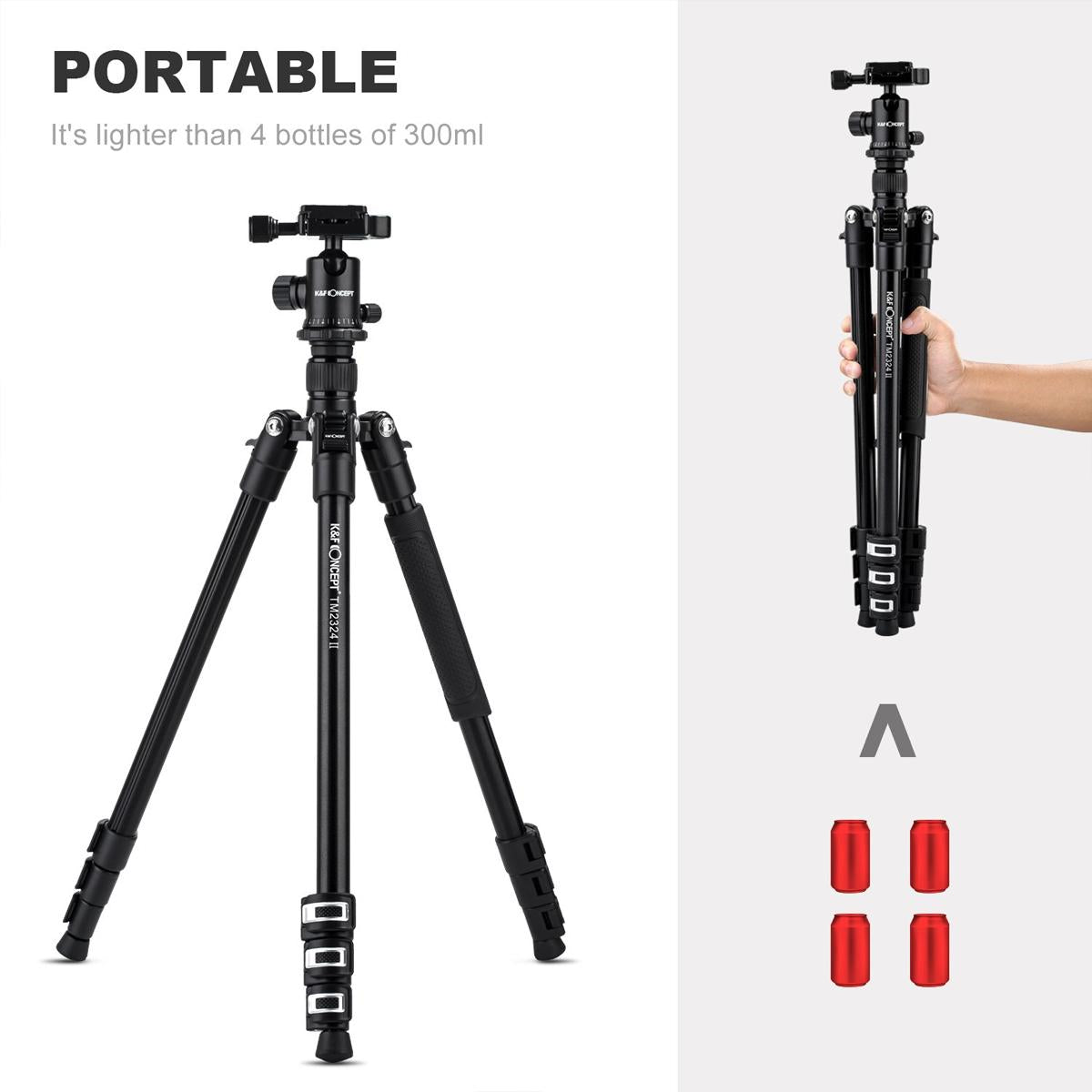 K&F Concept TM2324 II Foldable Lightweight Aluminum Tripod Travel Professional Photography Tripod for Mirrorless DSLR Cameras TM2324II - KF09.040