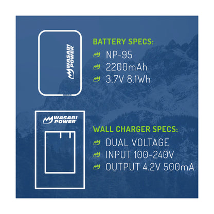 Wasabi Power NP-95 Dual Kit Battery Plug Wall Charger for Fujifilm Cameras NP95