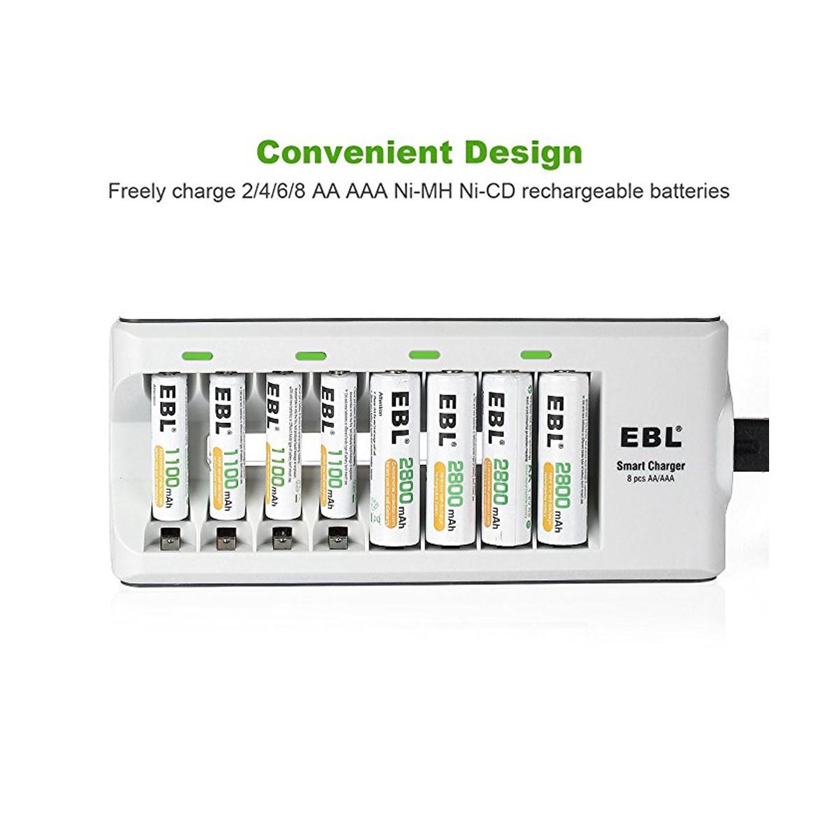 EBL 8 Bay Smart Battery Charger for AA , AAA , Ni-MH , Ni-CD Rechargeable Batteries NiMH NiCD Camera Commons PH
