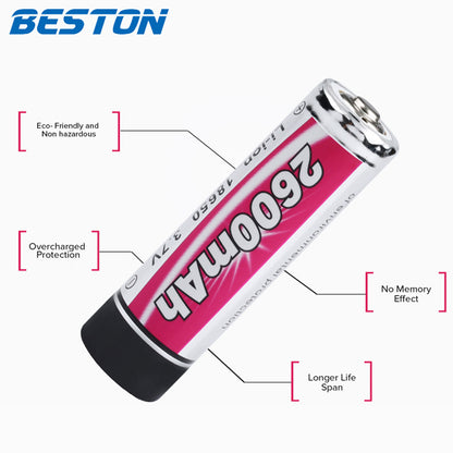 Beston 18650 3.7V Rechargeable Lithium Ion Battery Li-ON Large Capacity 2600MAH (Pointed Top)