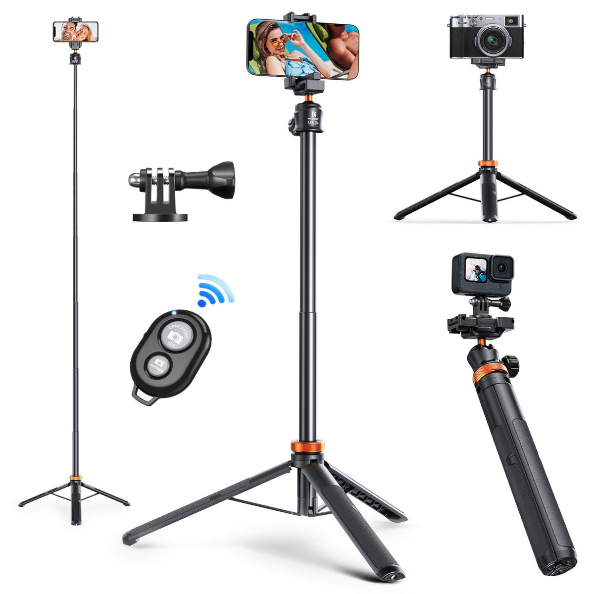 K&F Concept MS04 62'' 1.58m Phone Tripod Selfie Stick with Bluetooth Remote Control + GoPro Adapter