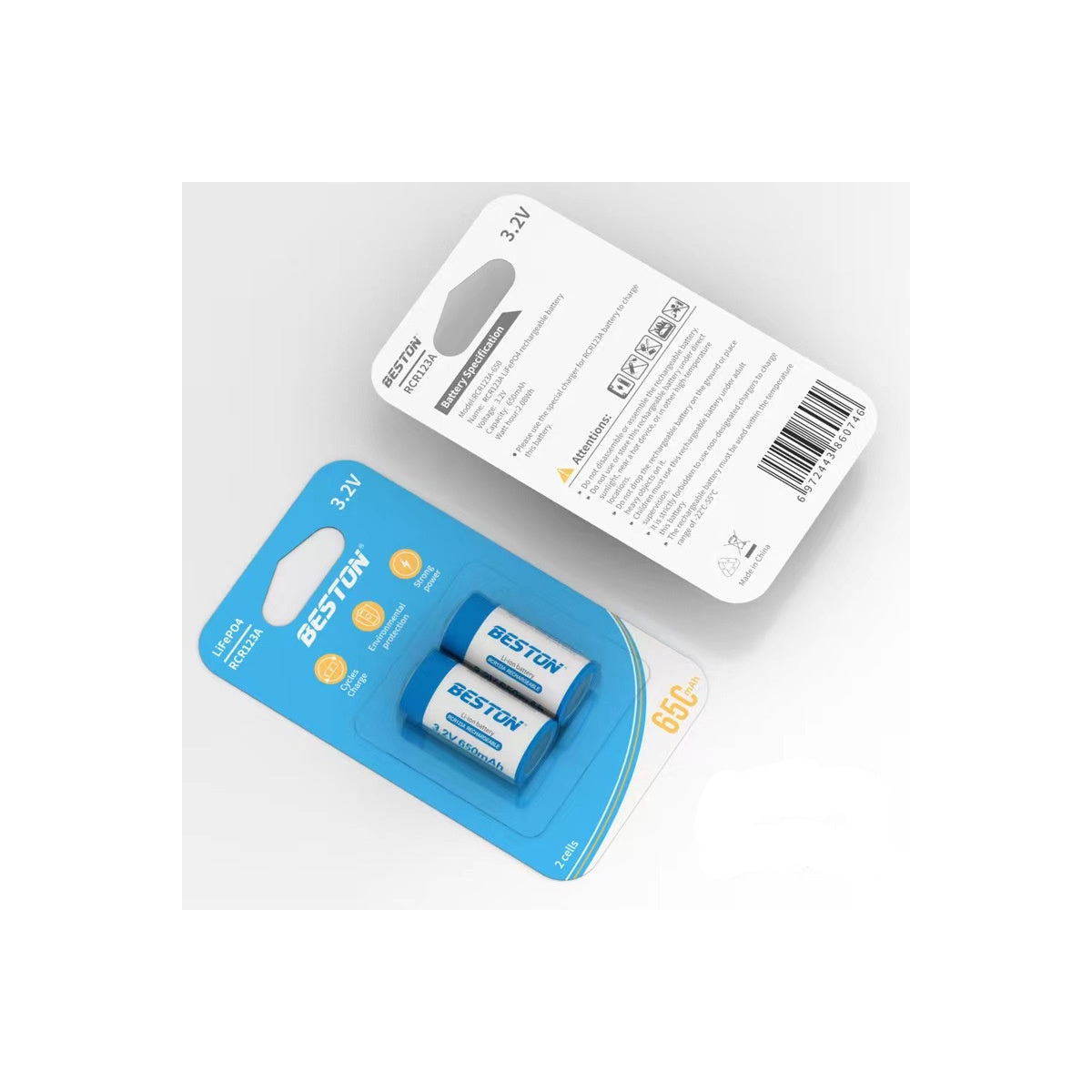 Beston RCR123A 650mah Li-ion Rechargeable Battery 3.2V 2.08Wh