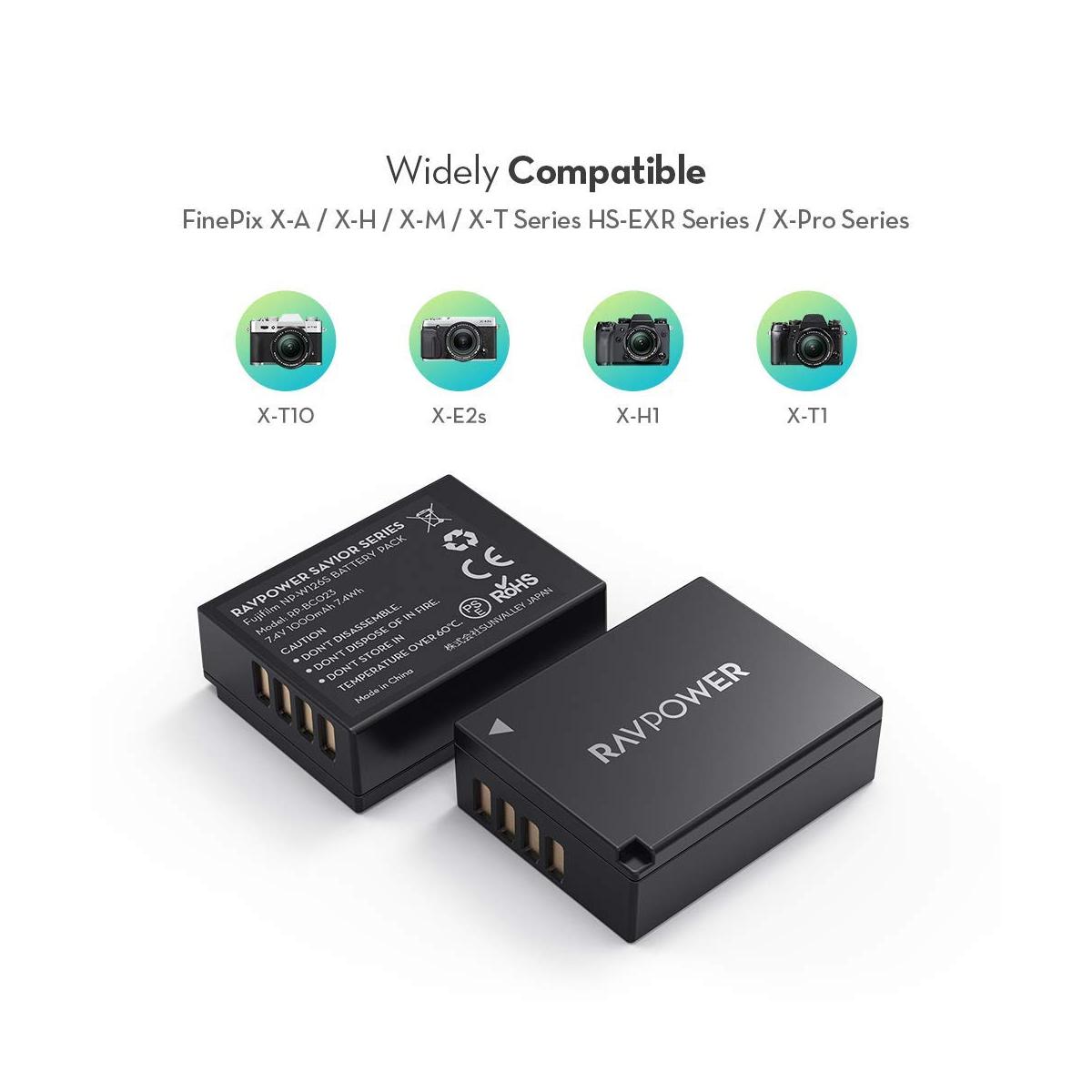 RAVPower NP-W126S Camera Battery Charger with 2pcs Batteries Set for Fujifilm Fuji Cameras NPW126S