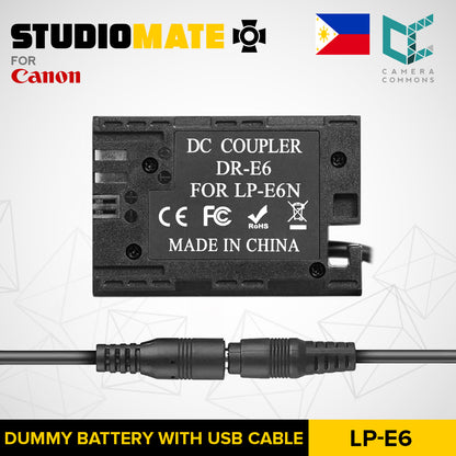 STUDIOMATE Dummy Battery LP-E6 with USB Cable for Canon Cameras E6