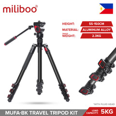 Miliboo MUFA MUFA-BK Aluminum Travel Tripod Kit with Fluid Head Screw Lock Flip Lock