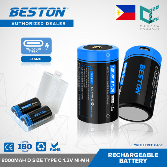 2pcs Beston 8000mAh D Size Type C 1.2V Ni-MH Rechargeable Battery with Micro USB Input BST-DNC-80