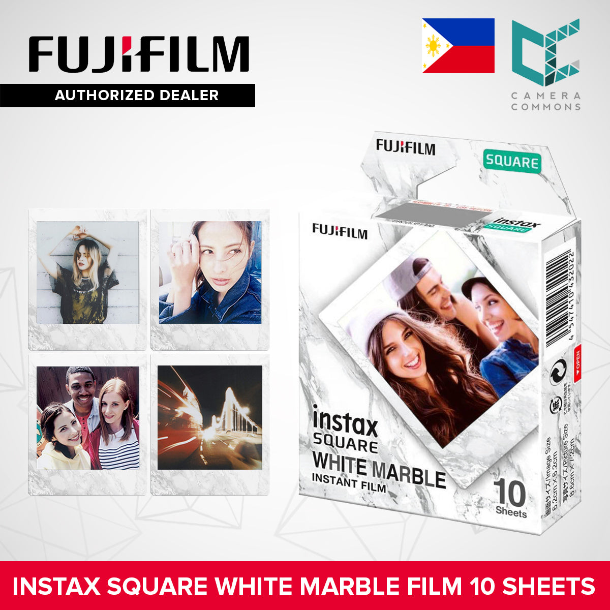 FUJIFILM Instant Film Instax Marble Square 10 Sheets White