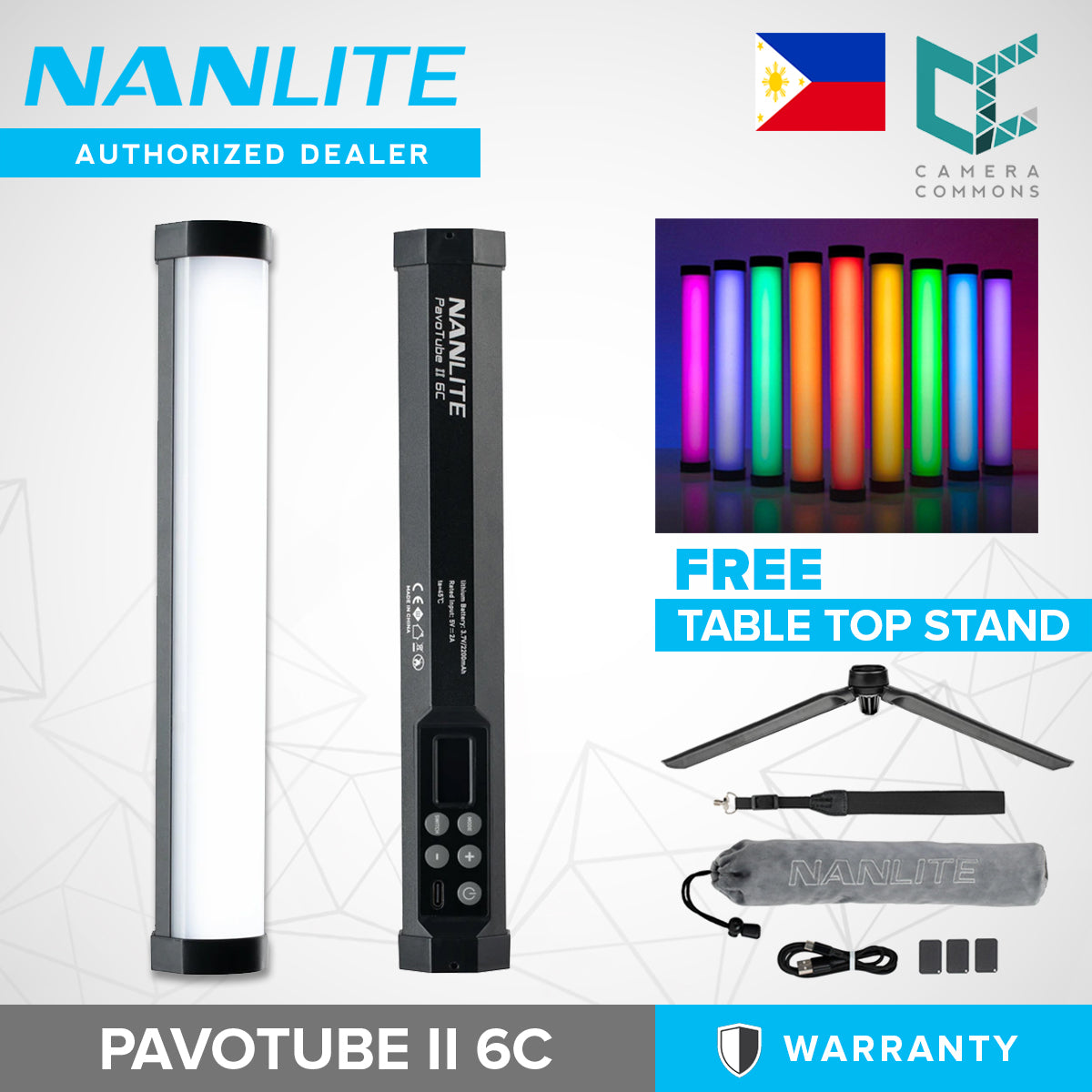 Nanlite PavoTube II 6C 10inch 6w RGBWW LED Tube with Internal Battery Studio Lights