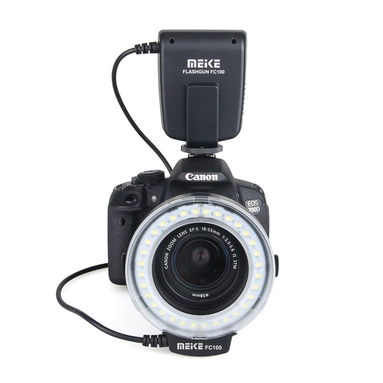 MEIKE FC100 Macro Ring Flash LED Light for DSLR Cameras Camcorder with Adapter Rings