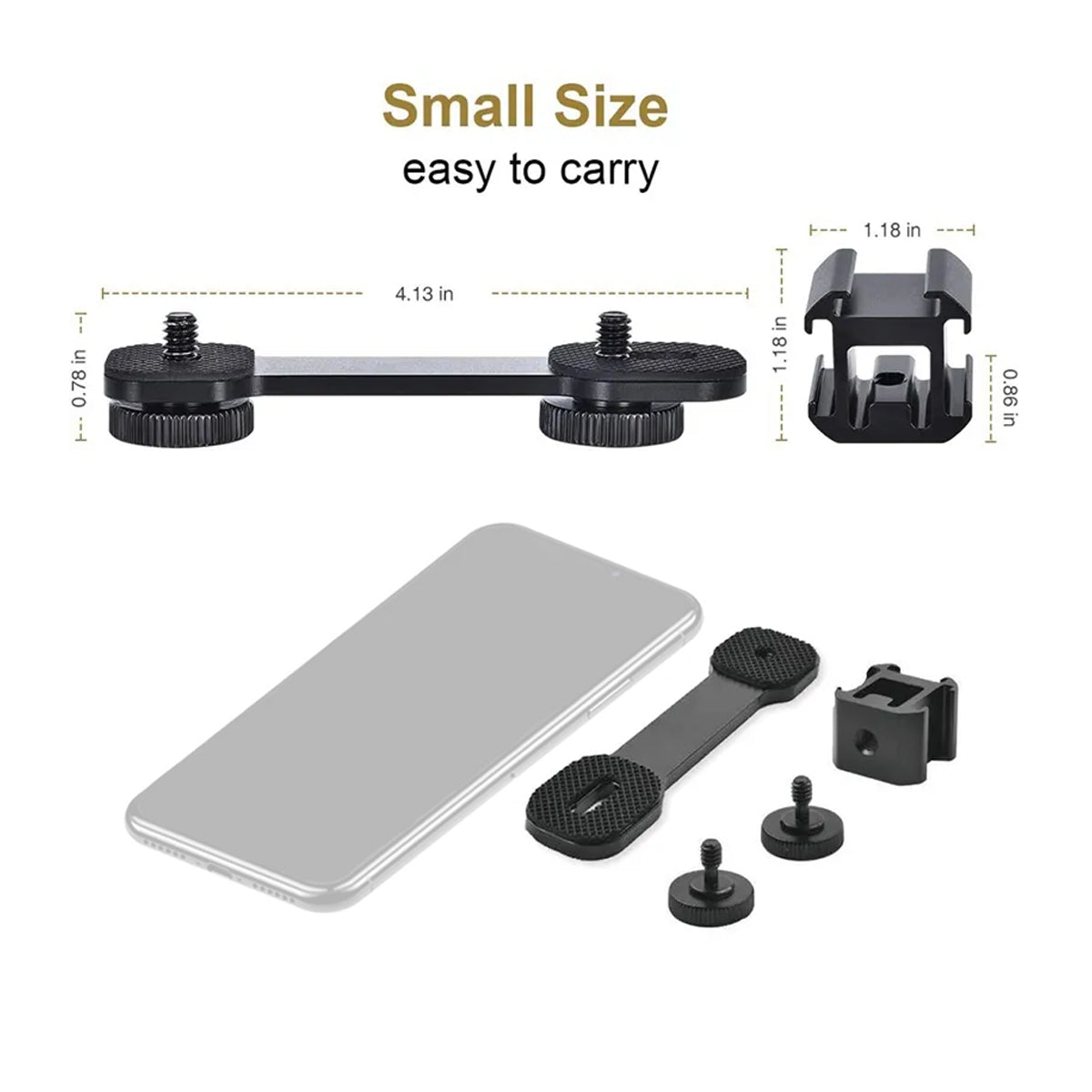 STUDIOMATE Triple Cold Shoe Mount Universal Extension Bar Bracket Holder Adapter 1/4" Screw Coldshoe for LED Video Light DSLR Phone Gimbal Stabilizer Microphone