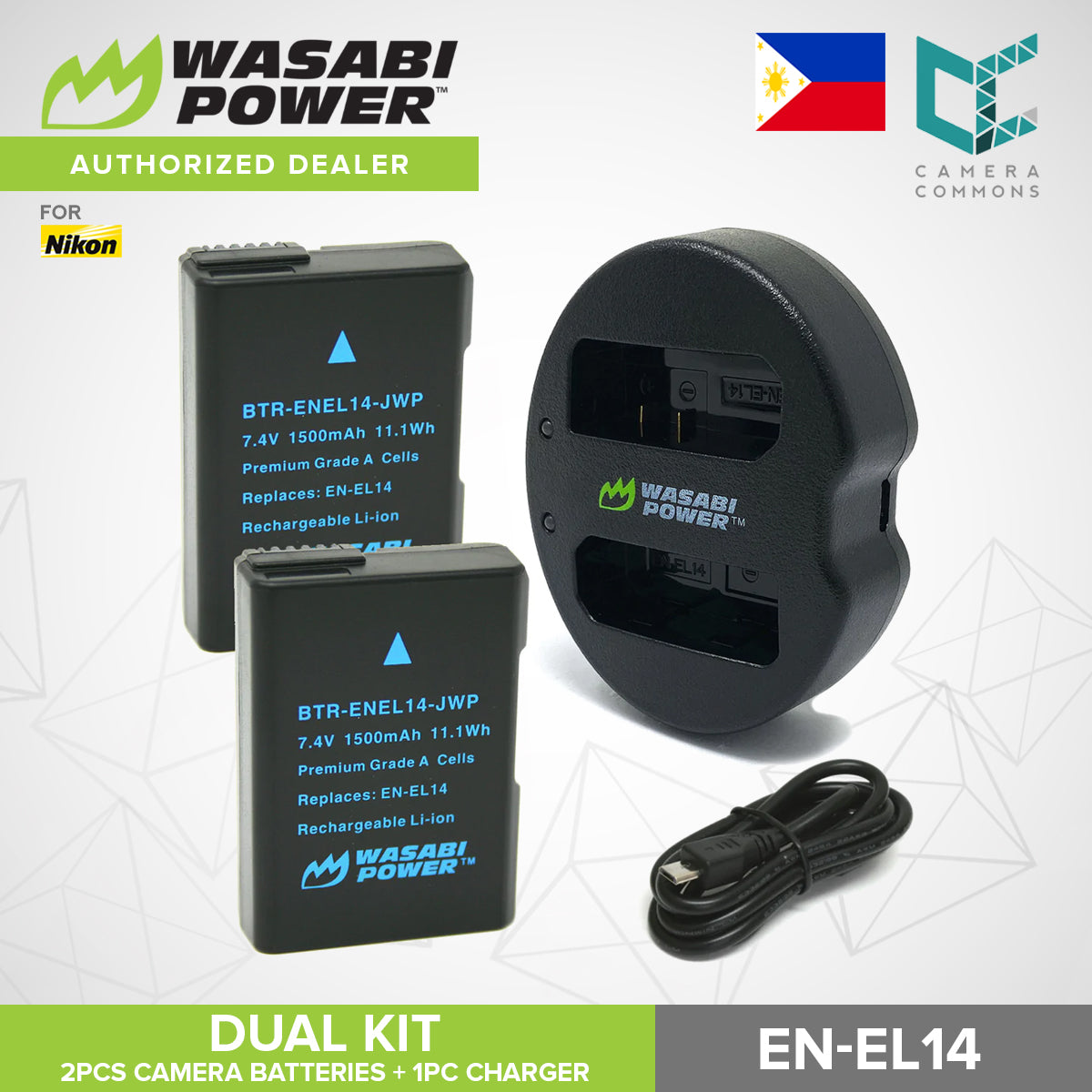 Wasabi Power EN-EL14 EN-EL14A Dual Kit Battery Charger for Nikon Cameras ENEL14