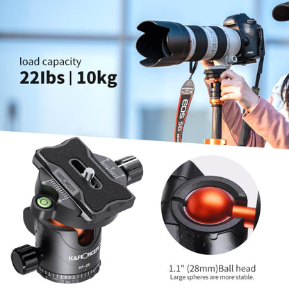 K&F Concept D255C4 + BH-28L 68" 172cm 5-Section Carbon Fiber Tripod with 360 Degree Ball Head