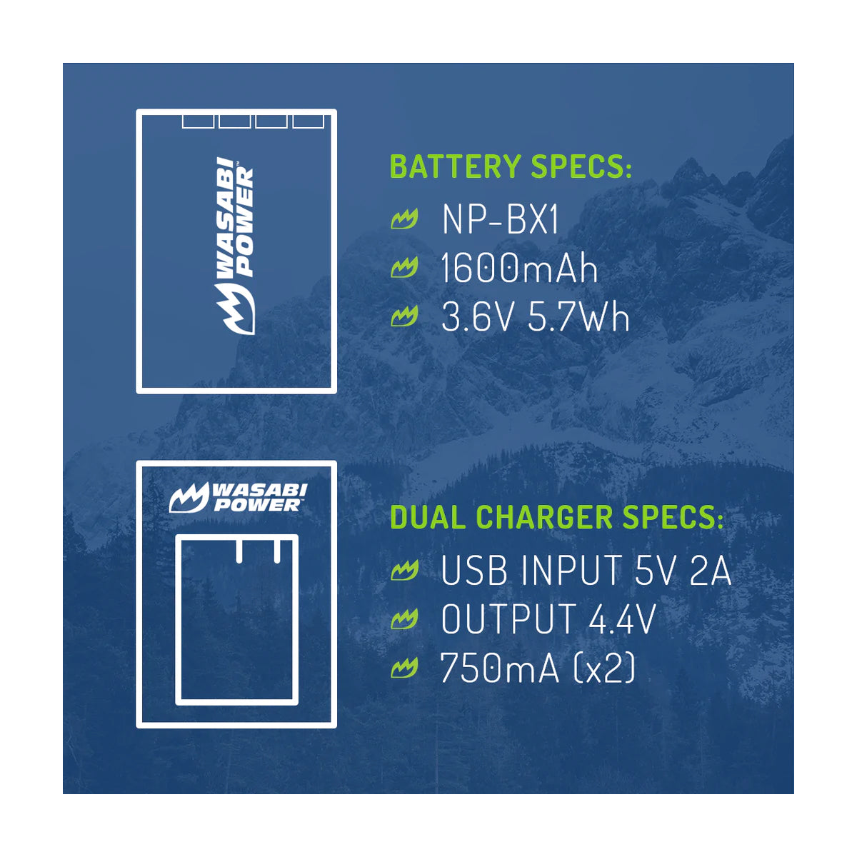 Wasabi Power NP-BX1 Dual Kit Battery Charger for Sony Cameras NPBX1