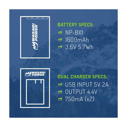 Wasabi Power NP-BX1 Dual Kit Battery Charger for Sony Cameras NPBX1