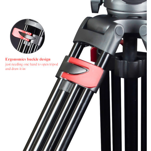 Miliboo MTT609A Professional Aluminum Video Tripod with Fluid Head and Ground Spreader Heavy Duty