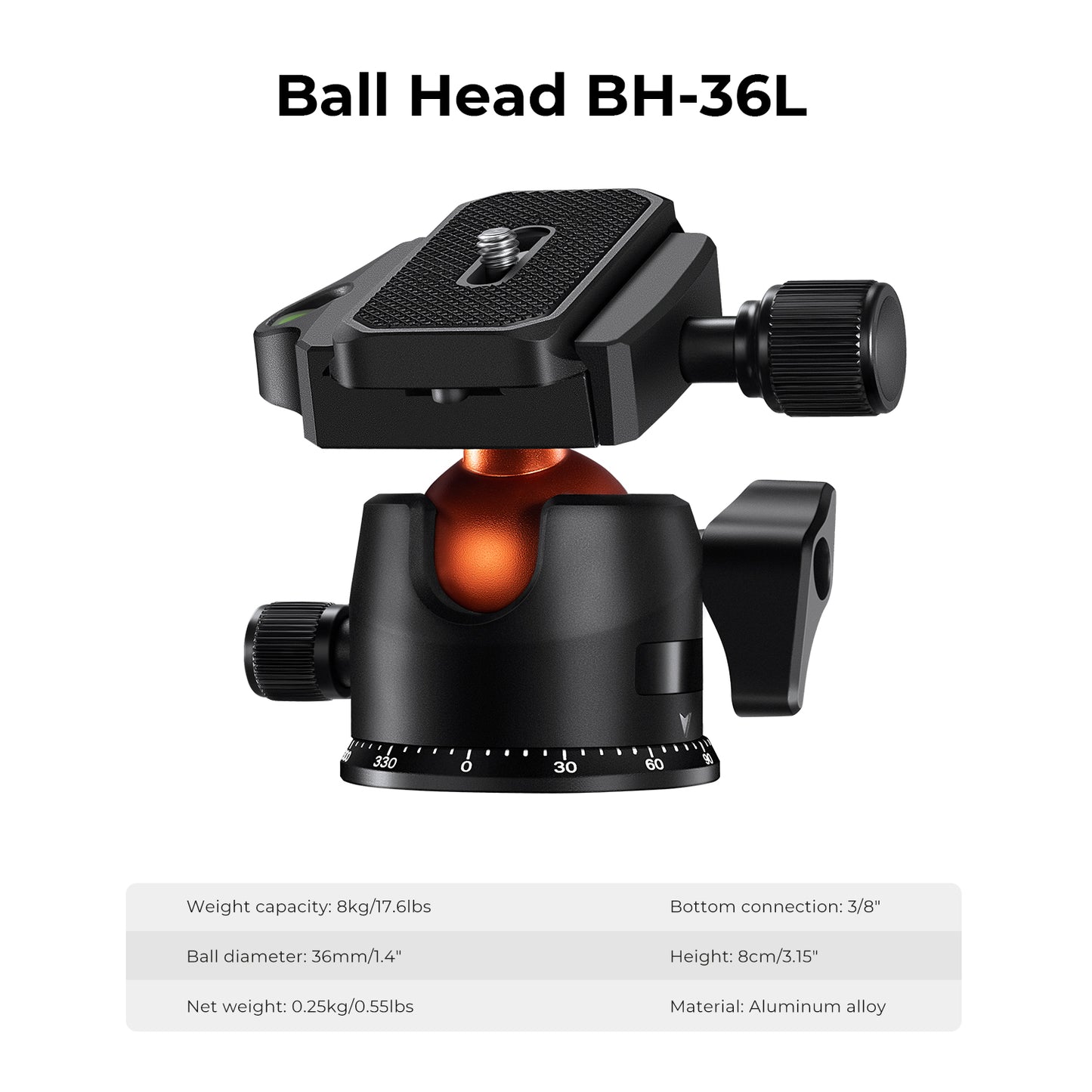 K&F Concept K254C2+BH-36L 64" Carbon Fiber Lightweight Travel Tripod with 36mm Ball Head Quick Release Plate KF09.123