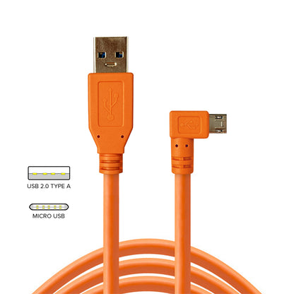 STUDIOMATE USB 2.0 Type A to Micro USB Right Angle Orange Cable Connector 5 meters 5m