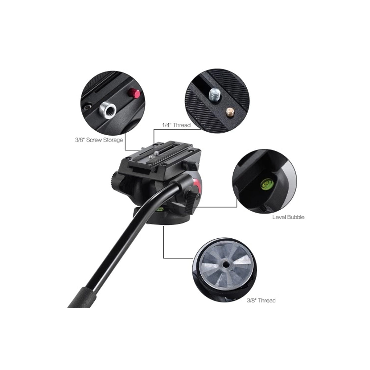 Miliboo MYT801 Fluid Head with 75mm Flat Base and Handle for Tripod