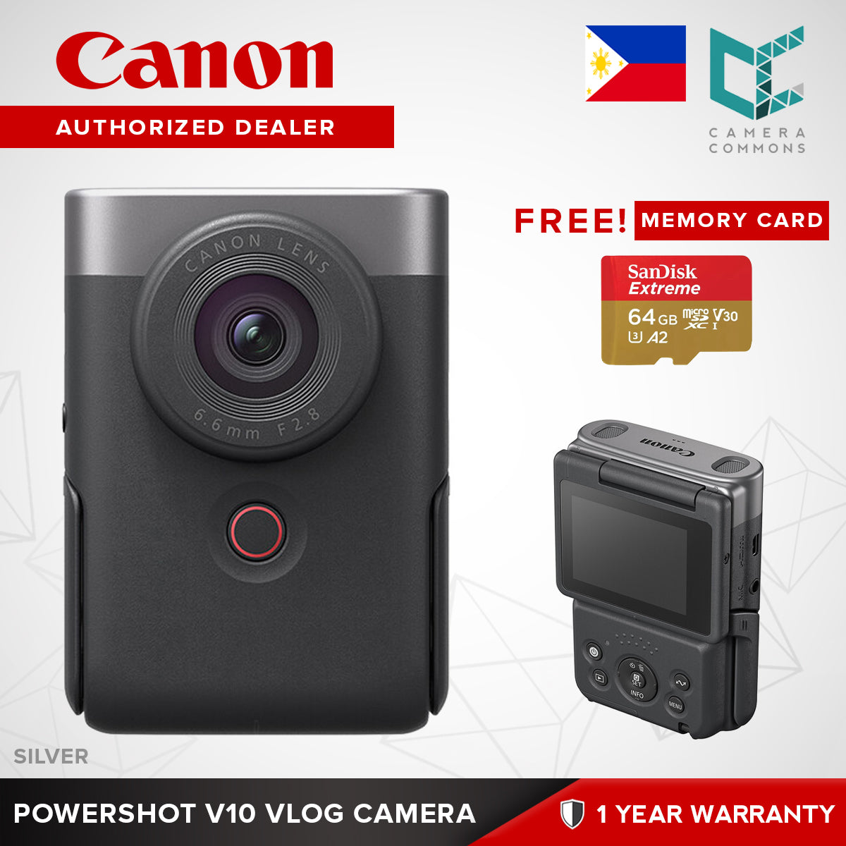 Canon PowerShot V10 Vlog Camera 19mm Wide Angle Digital Compact Vlogging Live Streaming 4K Built-in Stand