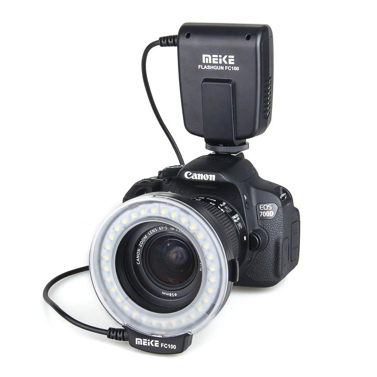 MEIKE FC100 Macro Ring Flash LED Light for DSLR Cameras Camcorder with Adapter Rings