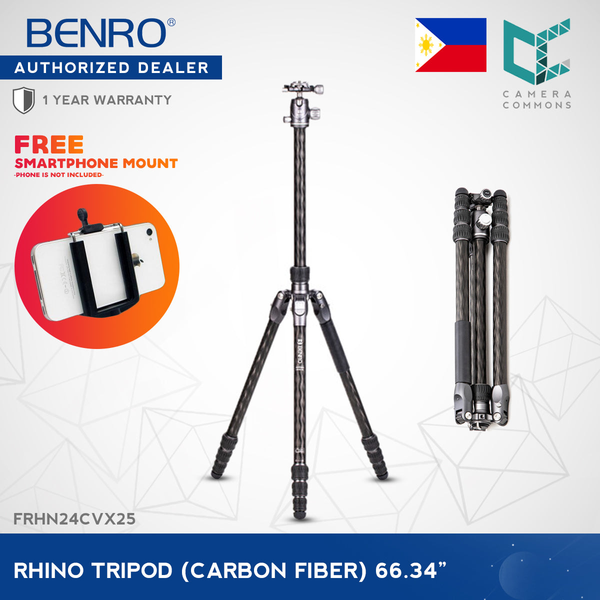 Benro Rhino Carbon Fiber One Two Three Series Travel Tripod with VX20 Head VX25 Head VX30 Head