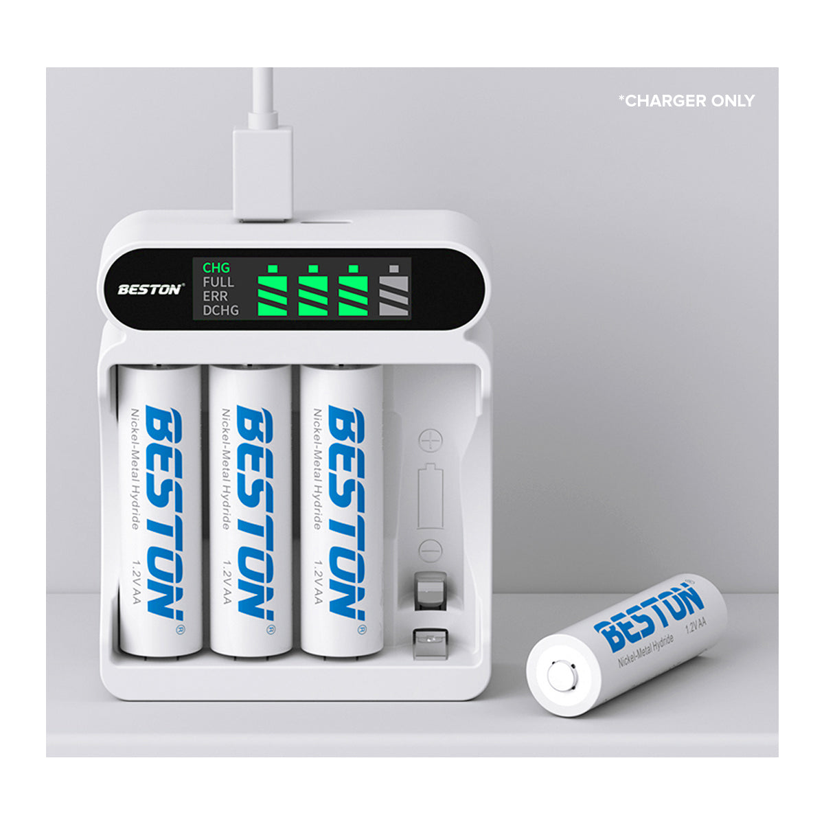 Beston C9023 LED C9023L Smart LCD 4 Bay Charger with Micro USB Cable for Ni-MH AA AAA Battery