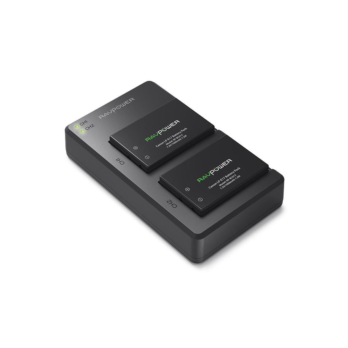 RAVPower LP-E17 Camera Battery Charger with 2pcs Batteries Set for Canon EOS Rebel Cameras LPE17