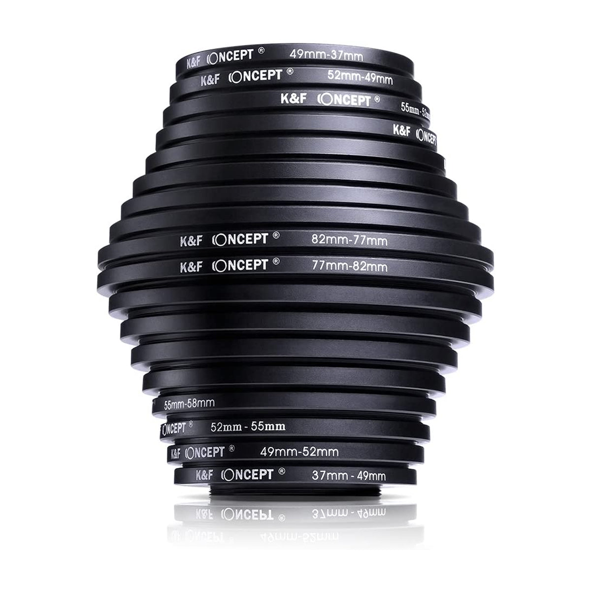 K&F Concept PH Official 18pcs Camera Lens Filter Ring Adapter Metal Stepping Rings Kit (9pcs Step Up Ring Set + 9pcs Step Down Ring Set)