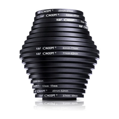 K&F Concept PH Official 18pcs Camera Lens Filter Ring Adapter Metal Stepping Rings Kit (9pcs Step Up Ring Set + 9pcs Step Down Ring Set)
