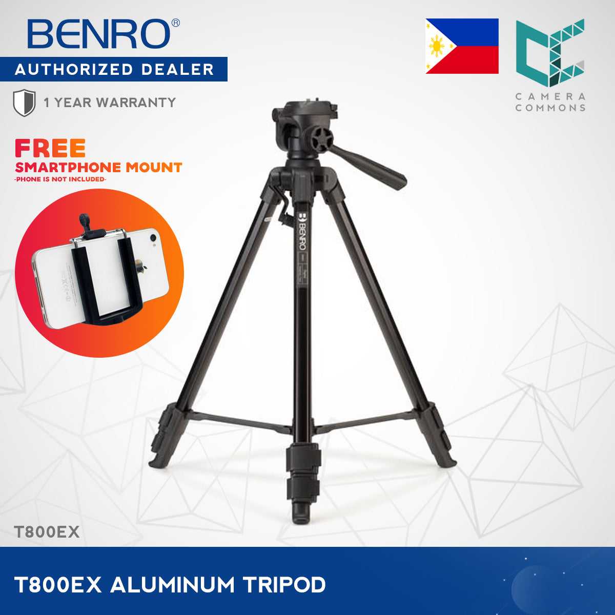 Benro T800EX Digital Aluminum Tripod with 3-Way Pan Tilt Head
